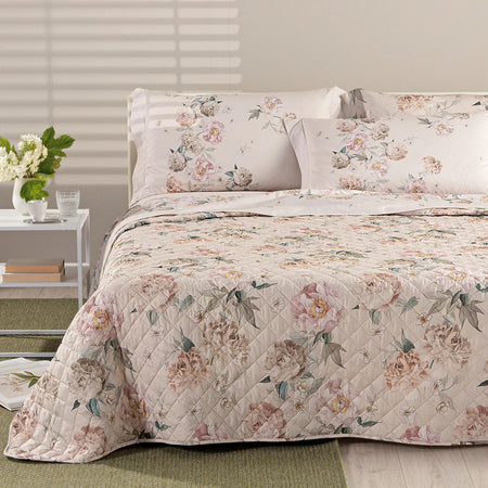 Copriletto Trapuntato Peonia Queen ! Caleffi In Cotone Matrimoniale  - Eleganza e Comfort Floreale