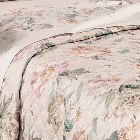 Copriletto Trapuntato Peonia Queen ! Caleffi In Cotone Matrimoniale  - Eleganza e Comfort Floreale