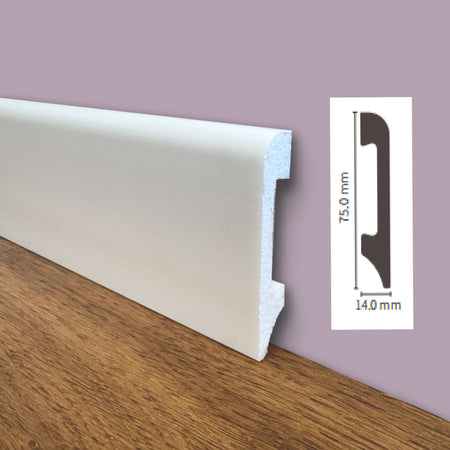 bancale da 100ml di Battiscopa BC in POLIMERI linea BASICBOARD  75x14mm - BIANCO pitturabile