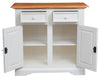 Biscottini Credenza Country in legno massello di tiglio struttura bianca anticata piano finitura naturale L110xPR45xH103 cm. Made in Italy