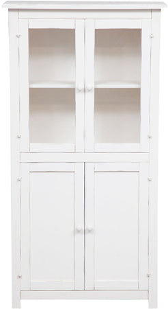 Biscottini Vetrina Credenza Country in legno massello di tiglio finitura bianca anticata L68xPR25xH130 cm. Made in Italy