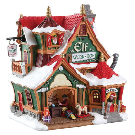 Officina degli Elfi, edificio luminoso per villaggio di Natale in Poliresina‎