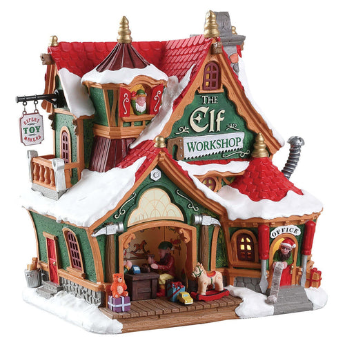 Officina degli Elfi, edificio luminoso per villaggio di Natale in Poliresina‎