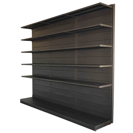 Scaffalatura verniciata nero ghisa a parete con piani regolabili cm. 75x30x200h