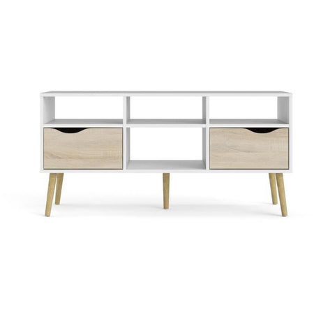 Mobile TV - 4 nicchie 2 cassetti - Bianco / Rovere - 117,2 x 39,1 x 57,4 cm - TVILUM