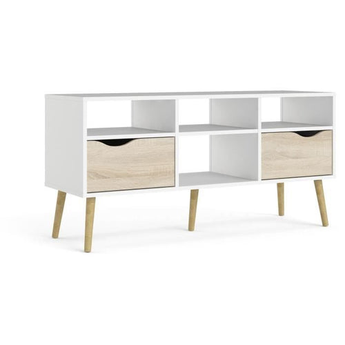 Mobile TV - 4 nicchie 2 cassetti - Bianco / Rovere - 117,2 x 39,1 x 57,4 cm - TVILUM