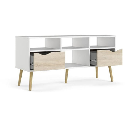 Mobile TV - 4 nicchie 2 cassetti - Bianco / Rovere - 117,2 x 39,1 x 57,4 cm - TVILUM