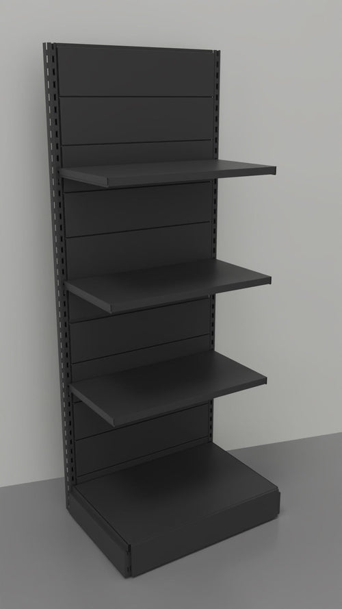 Scaffale per negozio in metallo verniciato nero ghisa con piani lisci cm. 75x40x200h