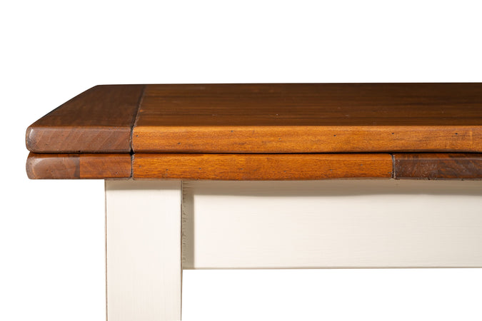 Biscottini Tavolo allungabile Country con struttura bianca anticata piano noce in legno massello di tiglio Made in Italy