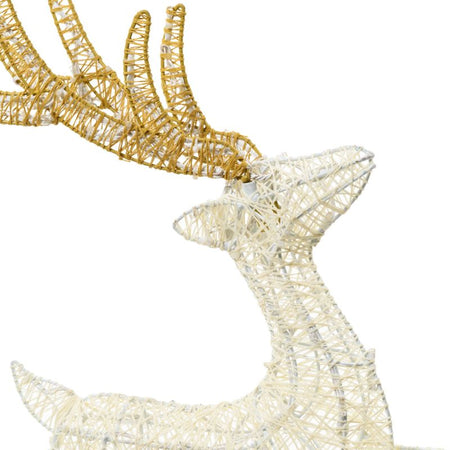 Renna con slitta decorativa 3D con telaio bianco 160 led Ø 5 mm per decorazioni natalizie h 60 cm