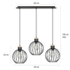 Lampadario 3 Luci Barbado Paralumi A Gabbia In Acciaio Nero E Legno Naturale