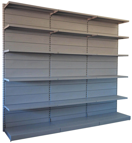 Scaffalatura a parete in metallo verniciato alluminio da negozi cm. 75x50x250h