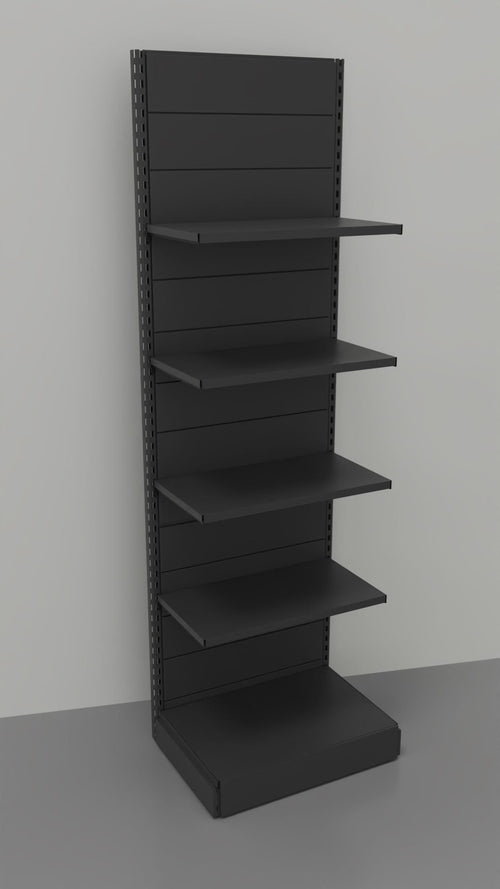 Scaffalatura da negozio a parete in metallo verniciato nero ghisa cm. 75x60x250h