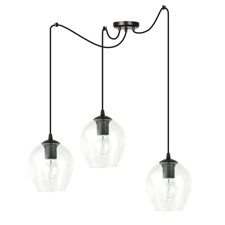 Sospensione 3 Luci Level In Acciaio Nero E Vetro Trasparente Con Cavi Lunghi