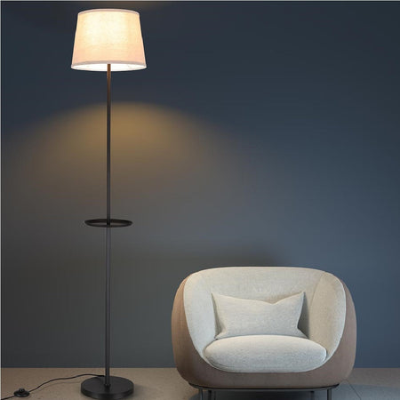 Piantana Lampada 174 cm Design Moderno Paralume Stoffa Tavolino incorporato