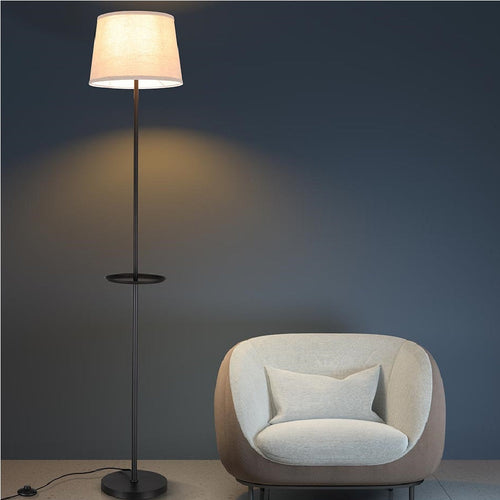 Piantana Lampada 174 cm Design Moderno Paralume Stoffa Tavolino incorporato