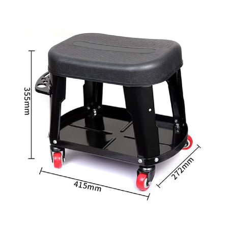 Sgabello Officina in Metallo 4 Ruote Vassoio Porta Utensili Seduta Ergonomica