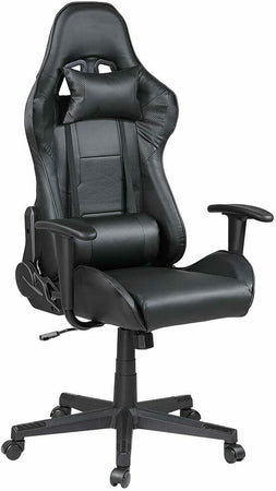 Sedia Poltrona Gaming Ufficio Scrivania, Gioco Reclinabile a 180° 2 cuscini Nero