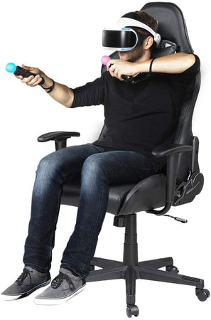 Sedia Poltrona Gaming Ufficio Scrivania, Gioco Reclinabile a 180° 2 cuscini Nero