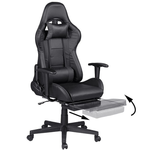 Poltrona Sedia Gaming 2 Cuscini Reclinabile 180° con Poggiapiedi Nero