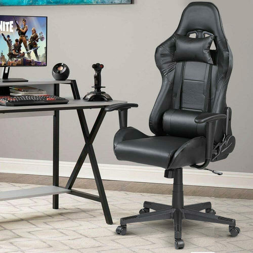 Sedia Poltrona Gaming Ufficio Scrivania, Gioco Reclinabile a 180° 2 cuscini Nero