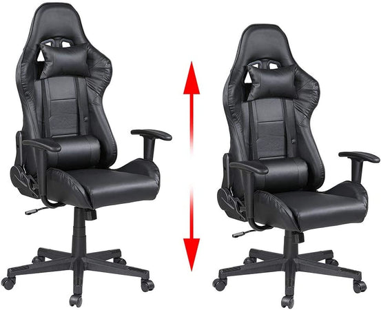 Sedia Poltrona Gaming Ufficio Scrivania, Gioco Reclinabile a 180° 2 cuscini Nero