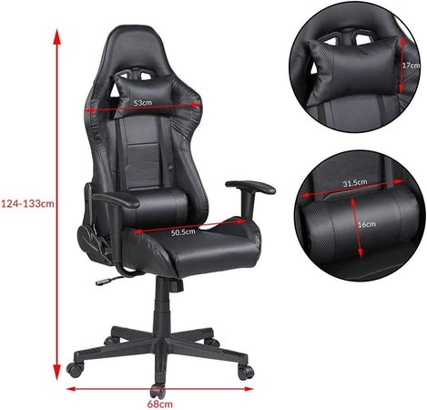 Sedia Poltrona Gaming Ufficio Scrivania, Gioco Reclinabile a 180° 2 cuscini Nero