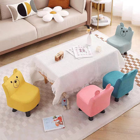 Pouf Sedia Bambini Design Orsetto Sgabello Poggiapiedi Morbido Rosa