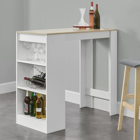 Tavolo Snack da Cucina Soggiorno Bar 3 Ripiani Legno 110x50 H 103 cm Bianco Quercia