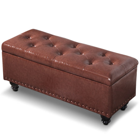Cassapanca Pouf Contenitore Panca Moderna 80x40 H 43cm con Bottoni Marrone