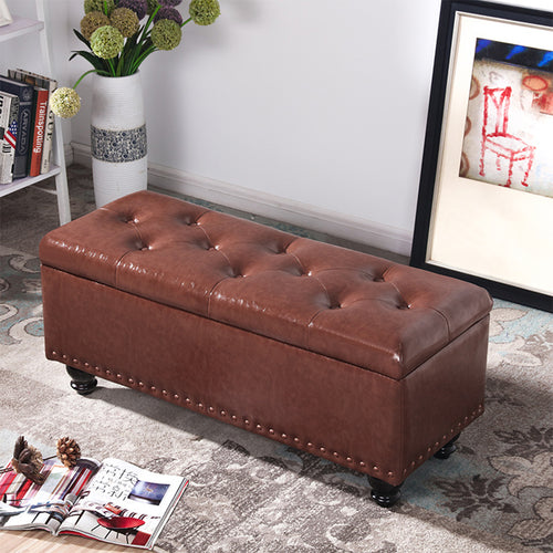 Cassapanca Pouf Contenitore Panca Moderna 80x40 H 43cm con Bottoni Marrone