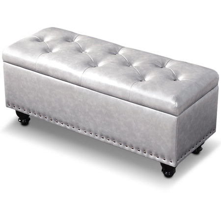 Cassapanca Pouf Contenitore Panca Moderna 80x40 H 43cm con Bottoni Grigio Chiaro