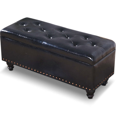 Cassapanca Pouf Contenitore Panca Moderna 80x40 H 43cm con Bottoni Nero