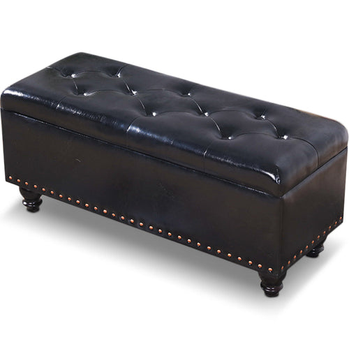 Cassapanca Pouf Contenitore Panca Moderna 80x40 H 43cm con Bottoni Nero