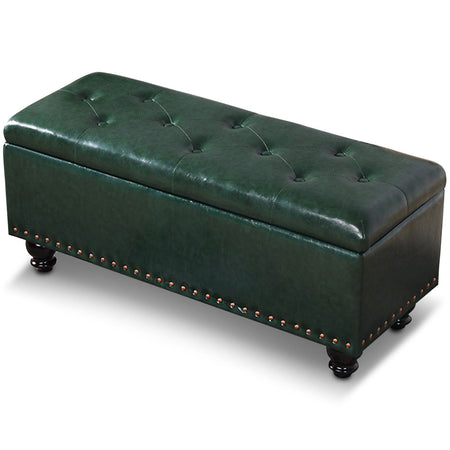 Cassapanca Pouf Contenitore Panca Moderna 80x40 H 43cm con Bottoni Verde Bosco