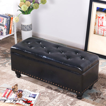 Cassapanca Pouf Contenitore Panca Moderna 80x40 H 43cm con Bottoni Nero