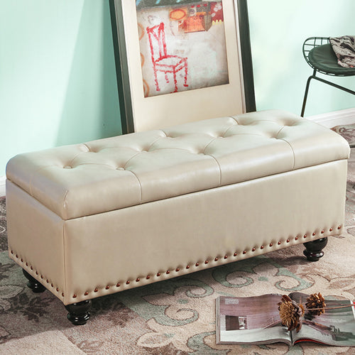 Cassapanca Pouf Contenitore Panca Moderna 80x40 H 43cm con Bottoni Beige
