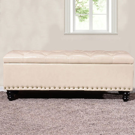 Cassapanca Pouf Contenitore Panca Moderna 80x40 H 43cm con Bottoni Beige