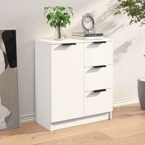 Mobile Credenza in Legno 3 cassetti 1 Anta Salvaspazio 60x30 H 70 cm Bianco