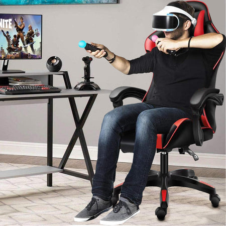 Sedia Poltrona Gaming Ufficio Scrivania Gioco Reclinabile 150° Girevole 2cuscini Rosso