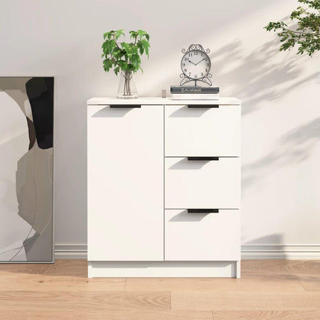 Mobile Credenza in Legno 3 cassetti 1 Anta Salvaspazio 60x30 H 70 cm Bianco