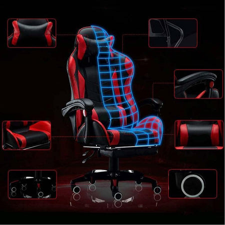Sedia Poltrona Gaming Ufficio Scrivania Gioco Reclinabile 150° Girevole 2cuscini Rosso