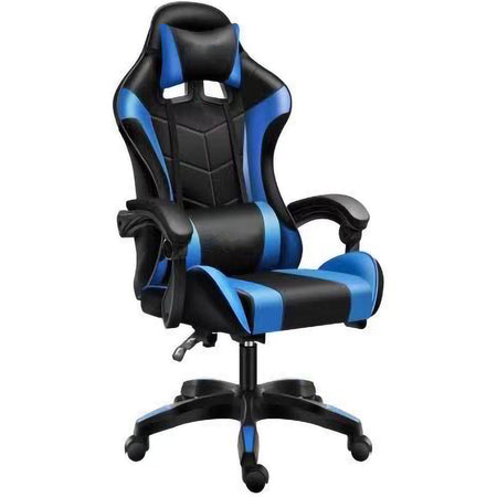 Sedia Poltrona Gaming Ufficio Scrivania Gioco Reclinabile 150° Girevole 2cuscini Blu