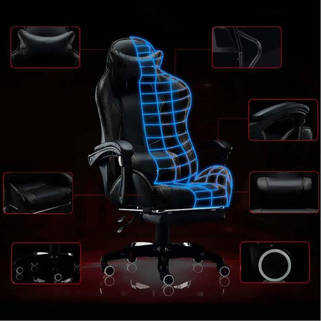 Sedia Poltrona Gaming Ufficio Scrivania Gioco Reclinabile 150° Girevole 2cuscini Nero