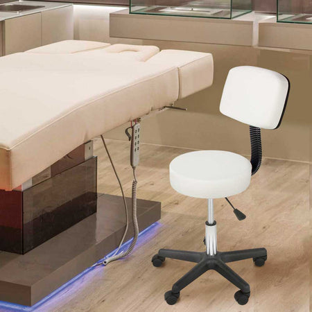 Sgabello con Schienale Girevole Altezza Regolabile Casa Lavoro Salone Studio Bianco