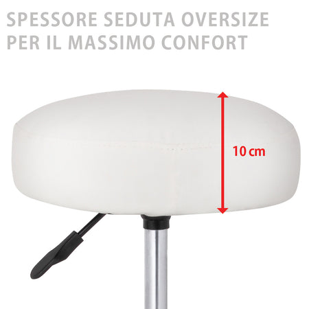 Sgabello Lavoro Girevole Seduta Morbida 10cm Altezza Regolabile Estetica Studio Medico