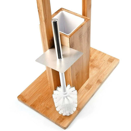 Piantana da Bagno Legno Bambù Porta Scopino e Porta Rotolo H 82 cm Stile Moderno