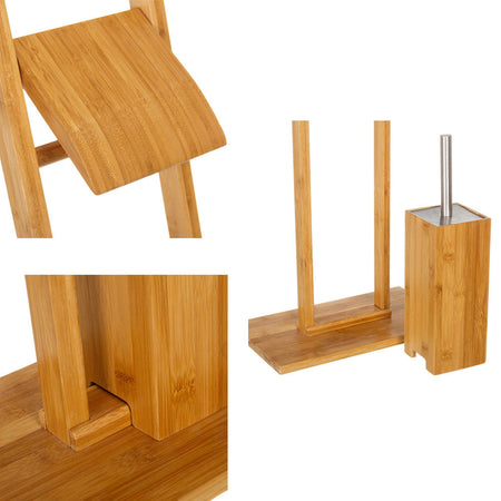 Piantana da Bagno Legno Bambù Porta Scopino e Porta Rotolo H 82 cm Stile Moderno