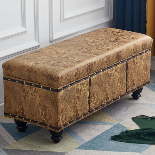 Cassapanca Pouf Contenitore Panca Vintage 80x40 H 43cm con Rivetti Mostarda