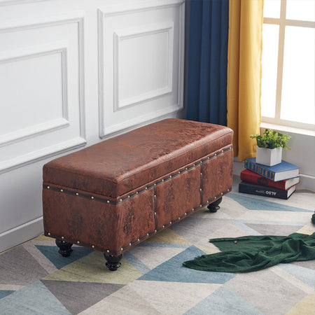 Cassapanca Pouf Contenitore Panca Vintage 80x40 H 43cm con Rivetti Marrone